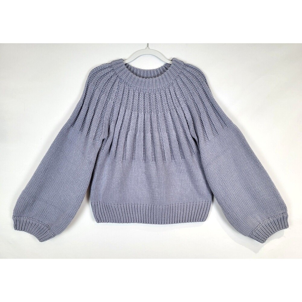 En Saison Chunky Crop Sweater Balloon Sleeve Size Medium Light Blue